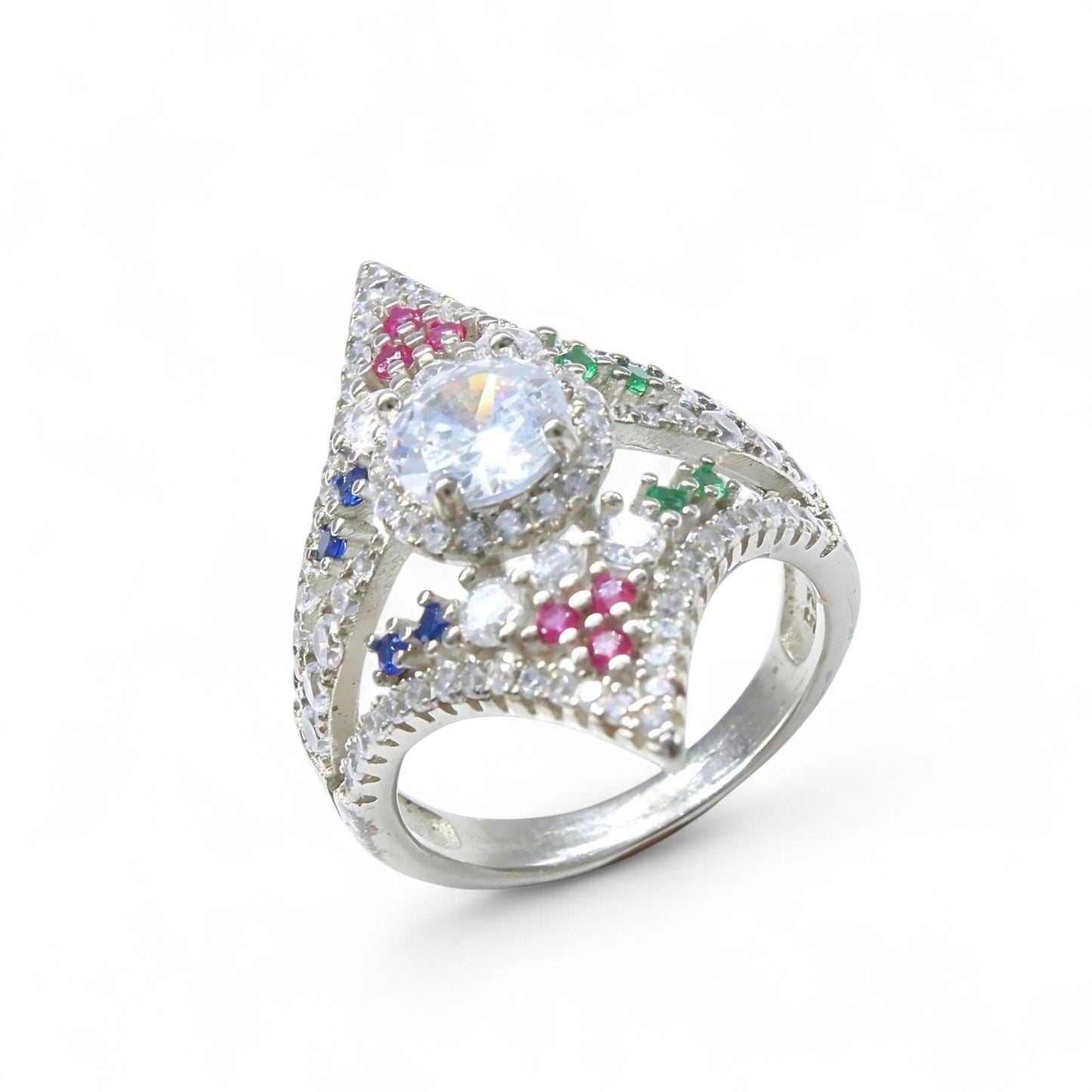 Real 925 Sterling Silver Multi CZ Women statement Ring