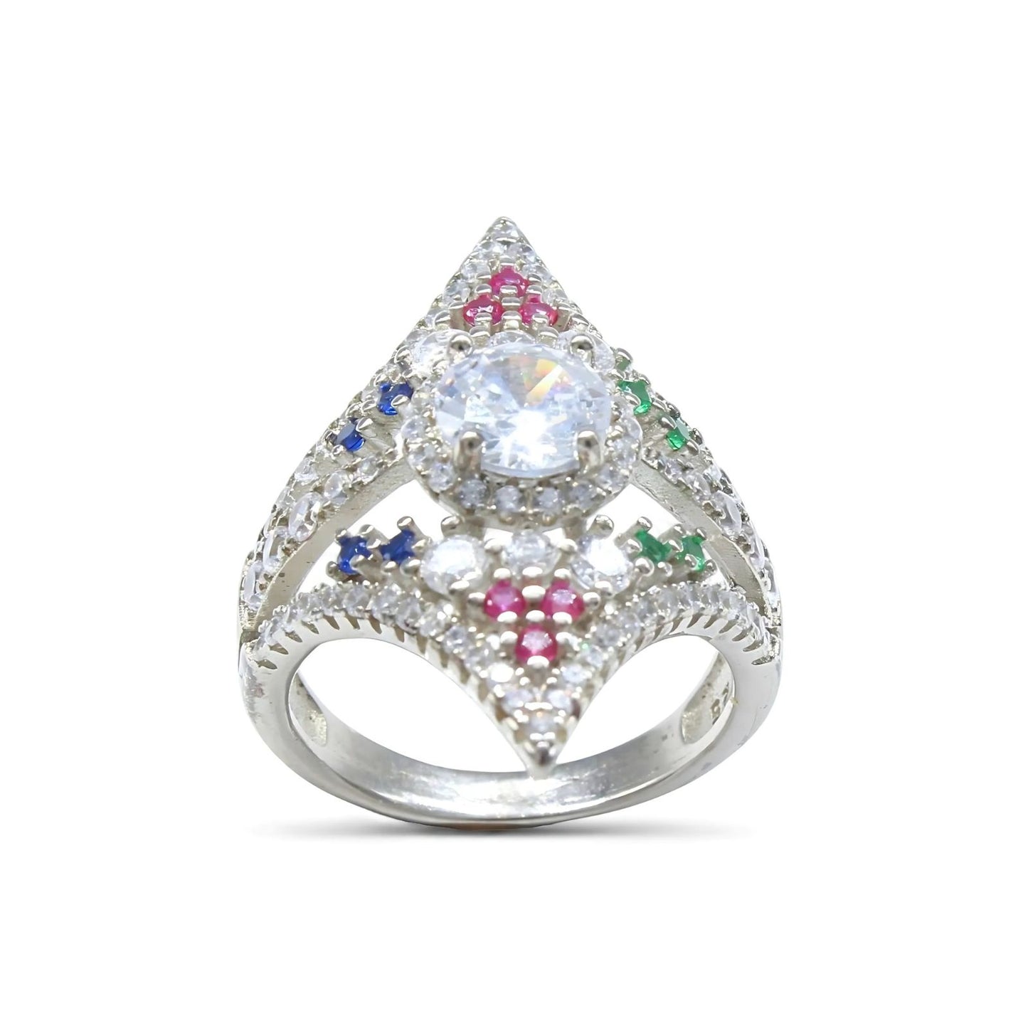 Real 925 Sterling Silver Multi CZ Women statement Ring