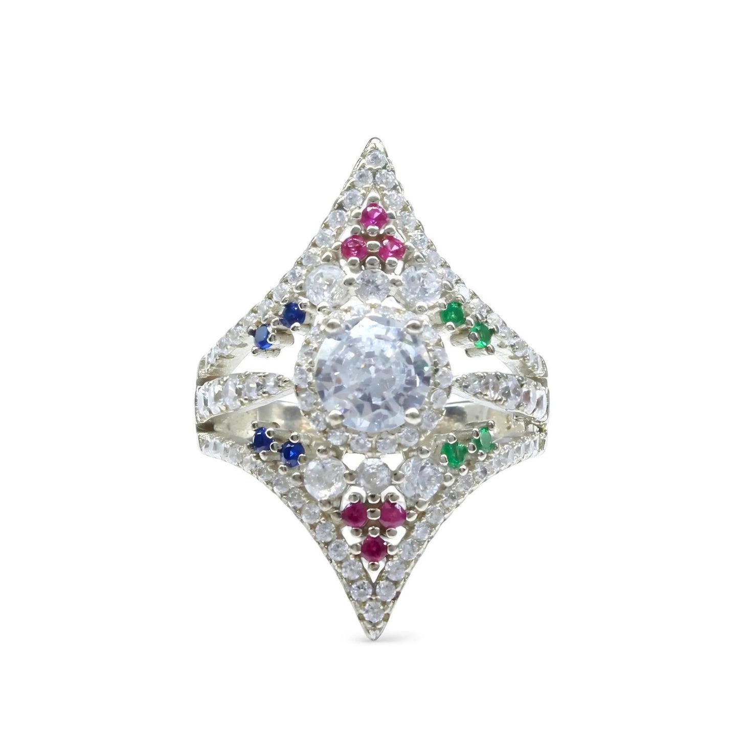 Real 925 Sterling Silver Multi CZ Women statement Ring