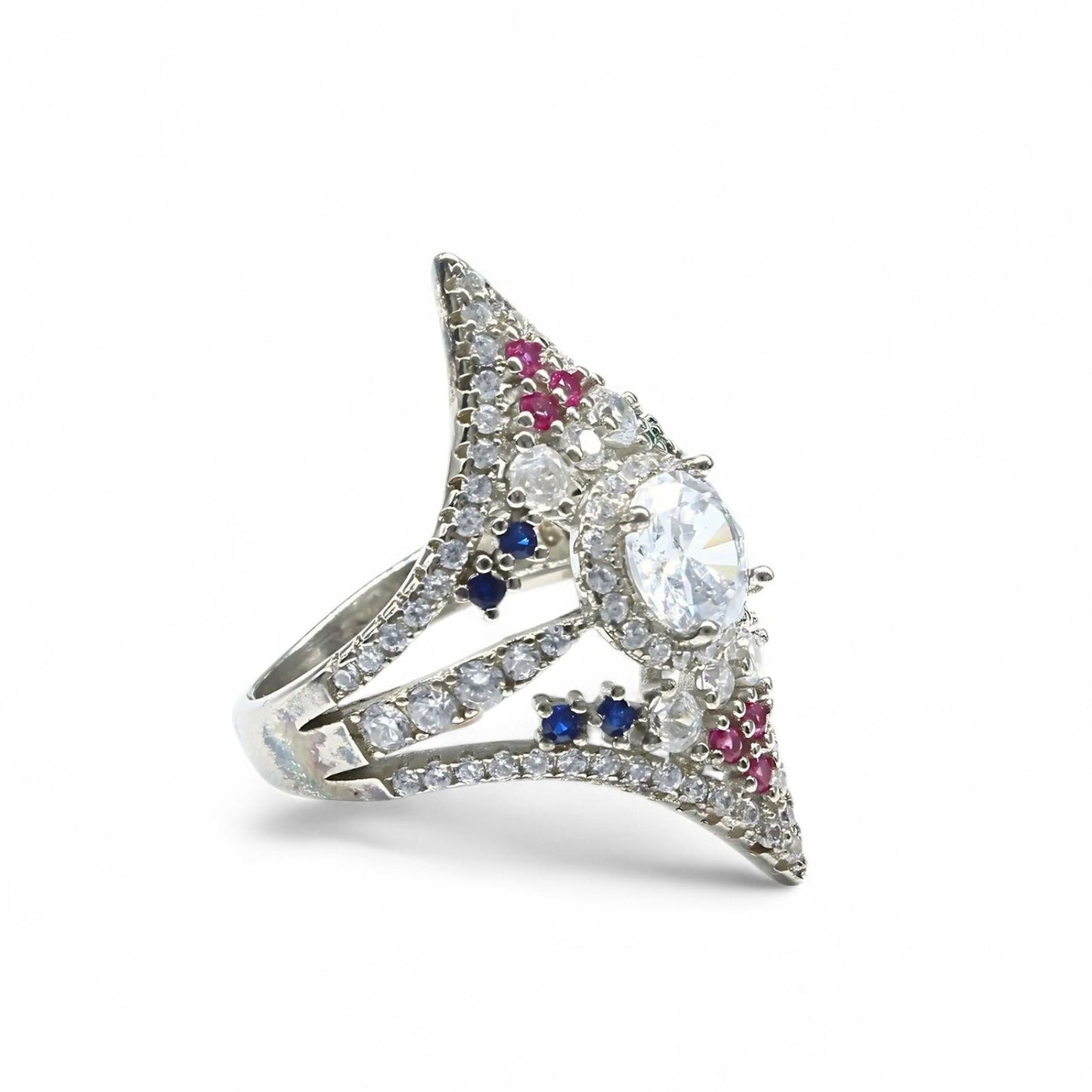 Real 925 Sterling Silver Multi CZ Women statement Ring