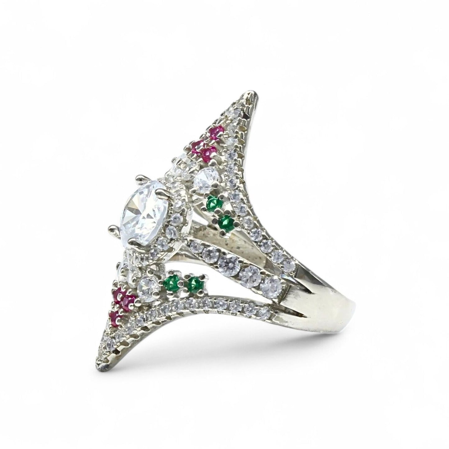 Real 925 Sterling Silver Multi CZ Women statement Ring