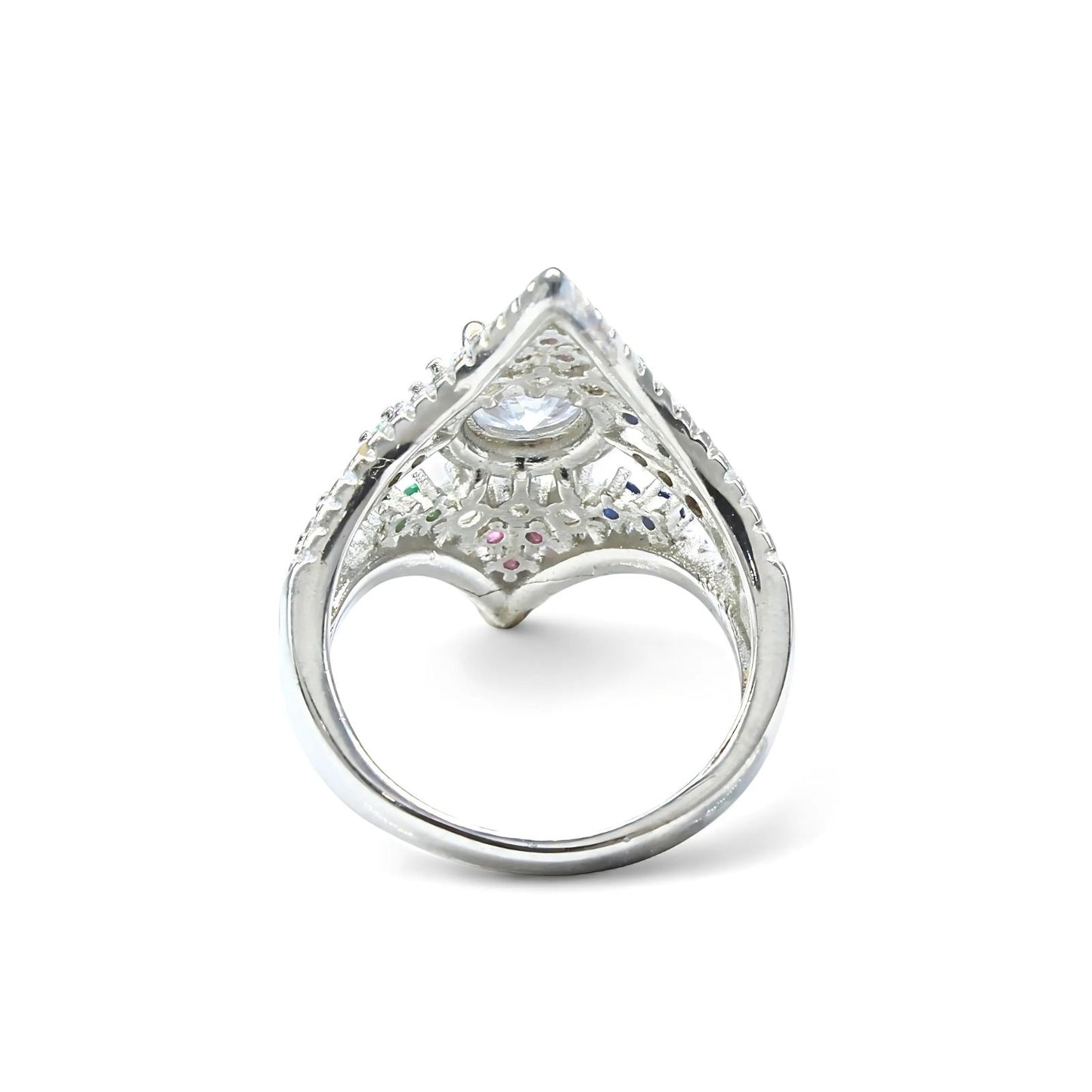 Real 925 Sterling Silver Multi CZ Women statement Ring