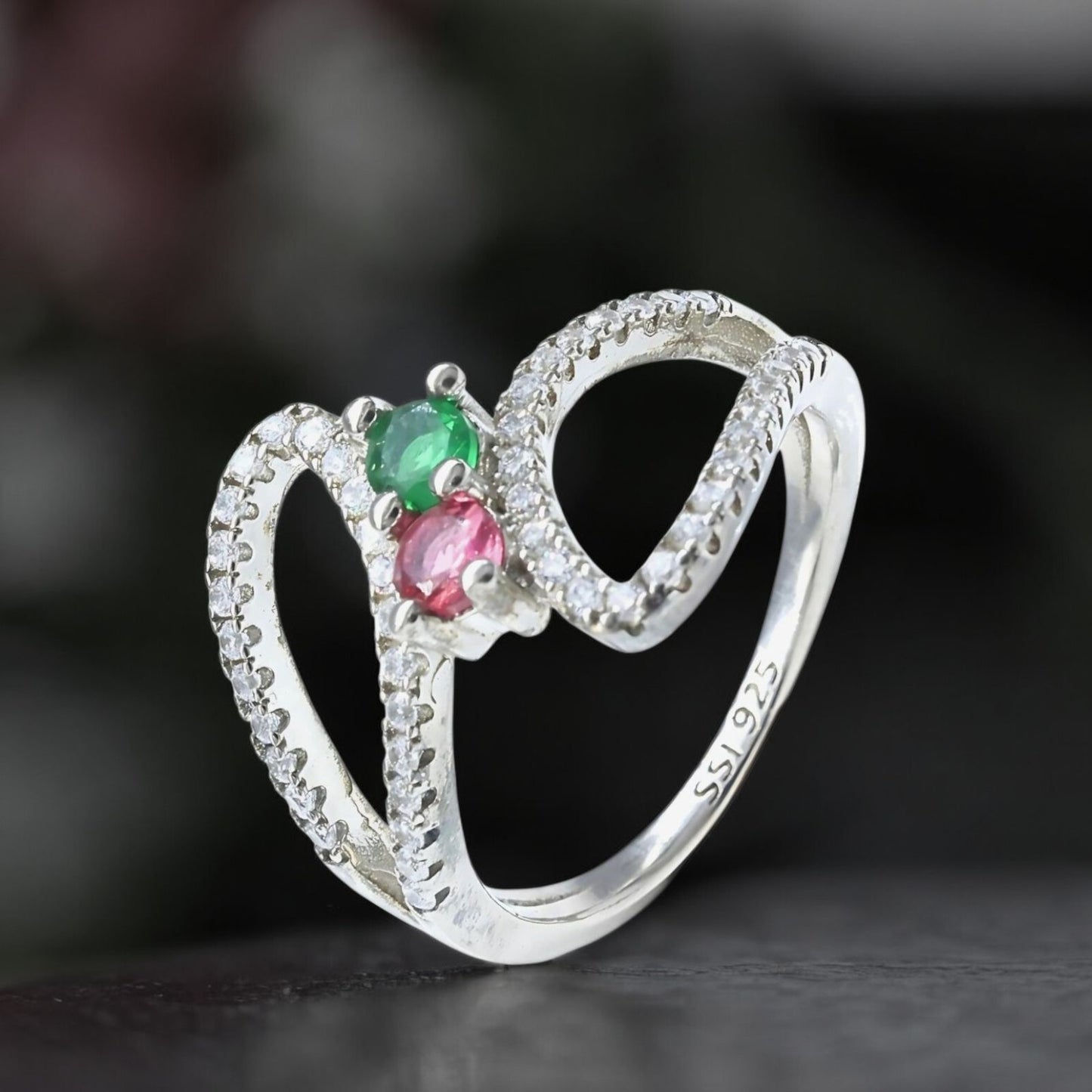 Real 925 Sterling Silver Multi CZ Women Elegant Ring