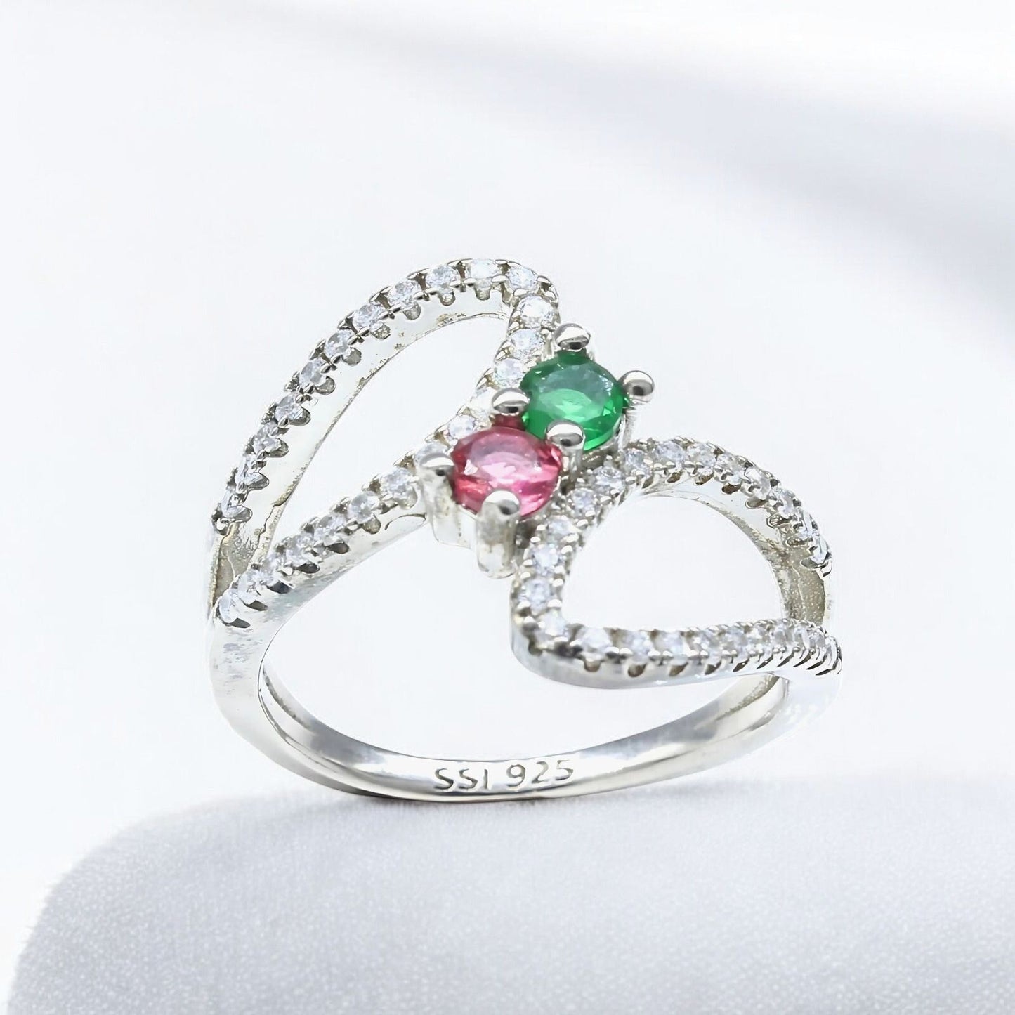 Real 925 Sterling Silver Multi CZ Women Elegant Ring