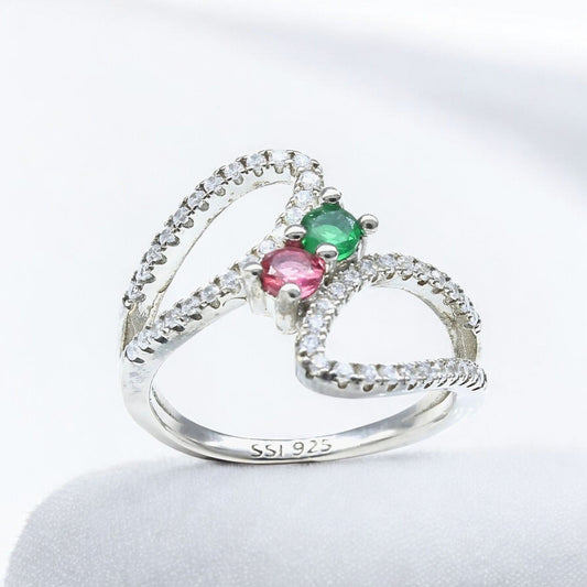 Real 925 Sterling Silver Multi CZ Women Elegant Ring
