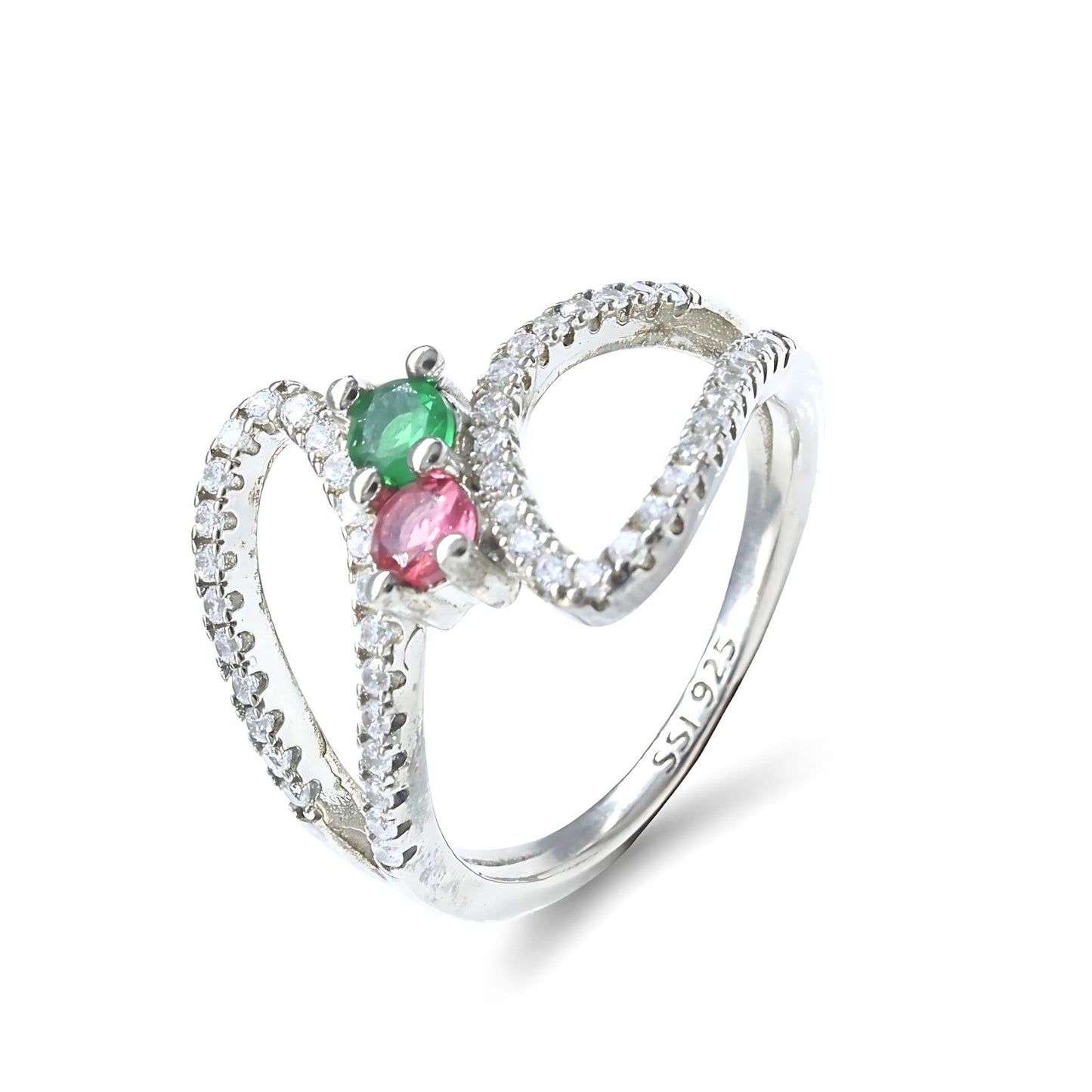Real 925 Sterling Silver Multi CZ Women Elegant Ring