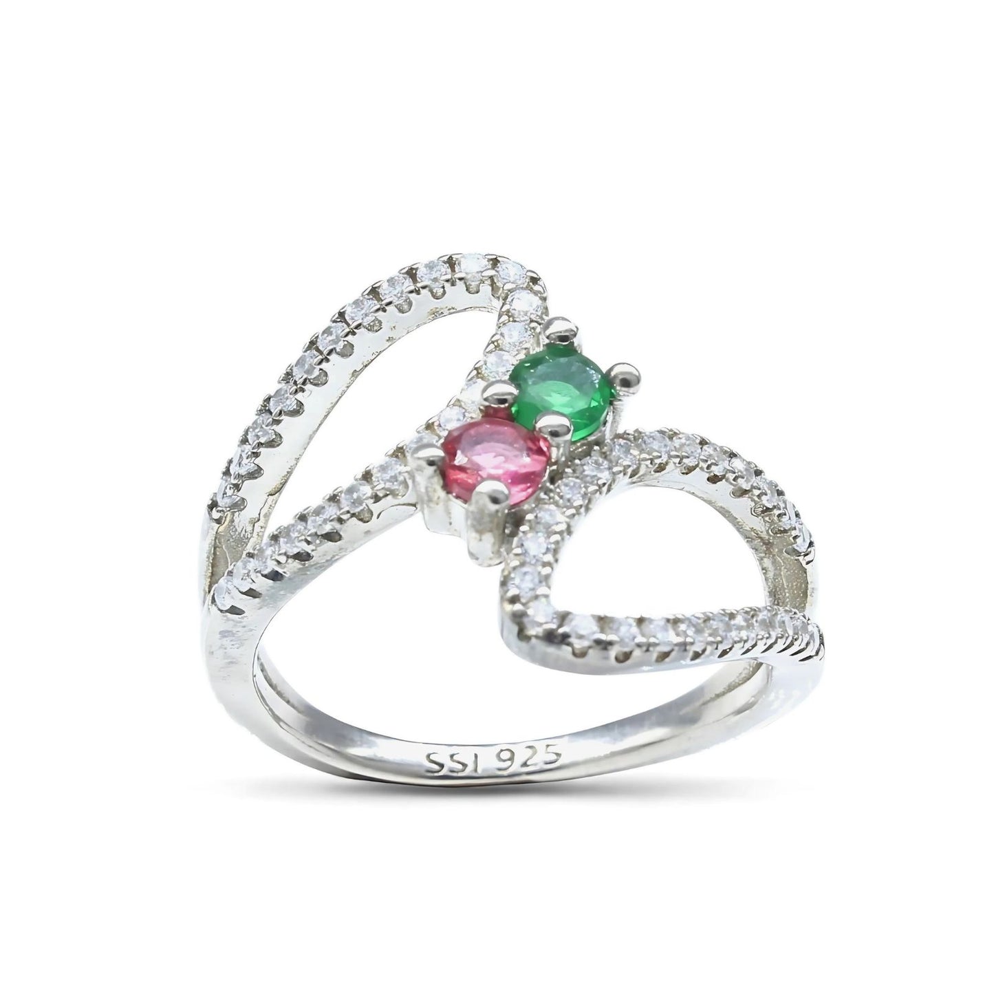 Real 925 Sterling Silver Multi CZ Women Elegant Ring