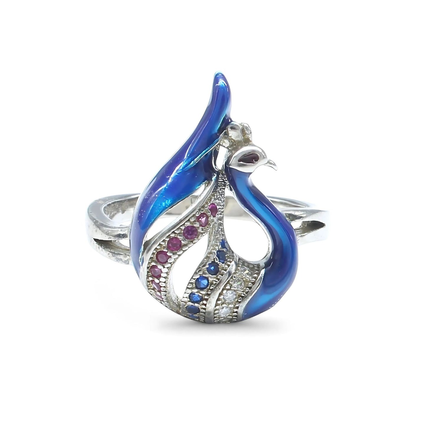 Real 925 Sterling Silver handmade Multi CZ Women Peacock style Ring