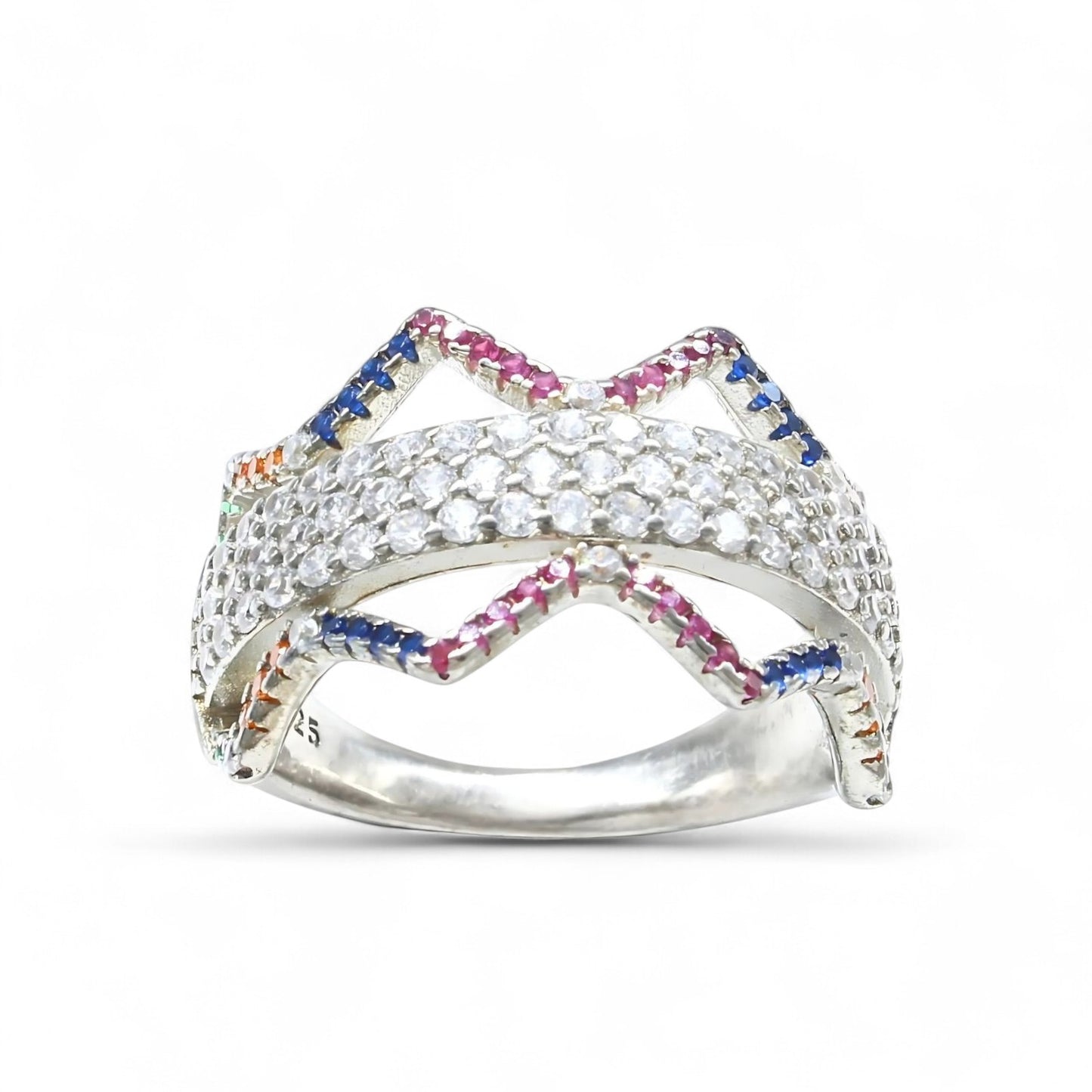 Real 925 Sterling Silver Multi CZ Women amazing Ring
