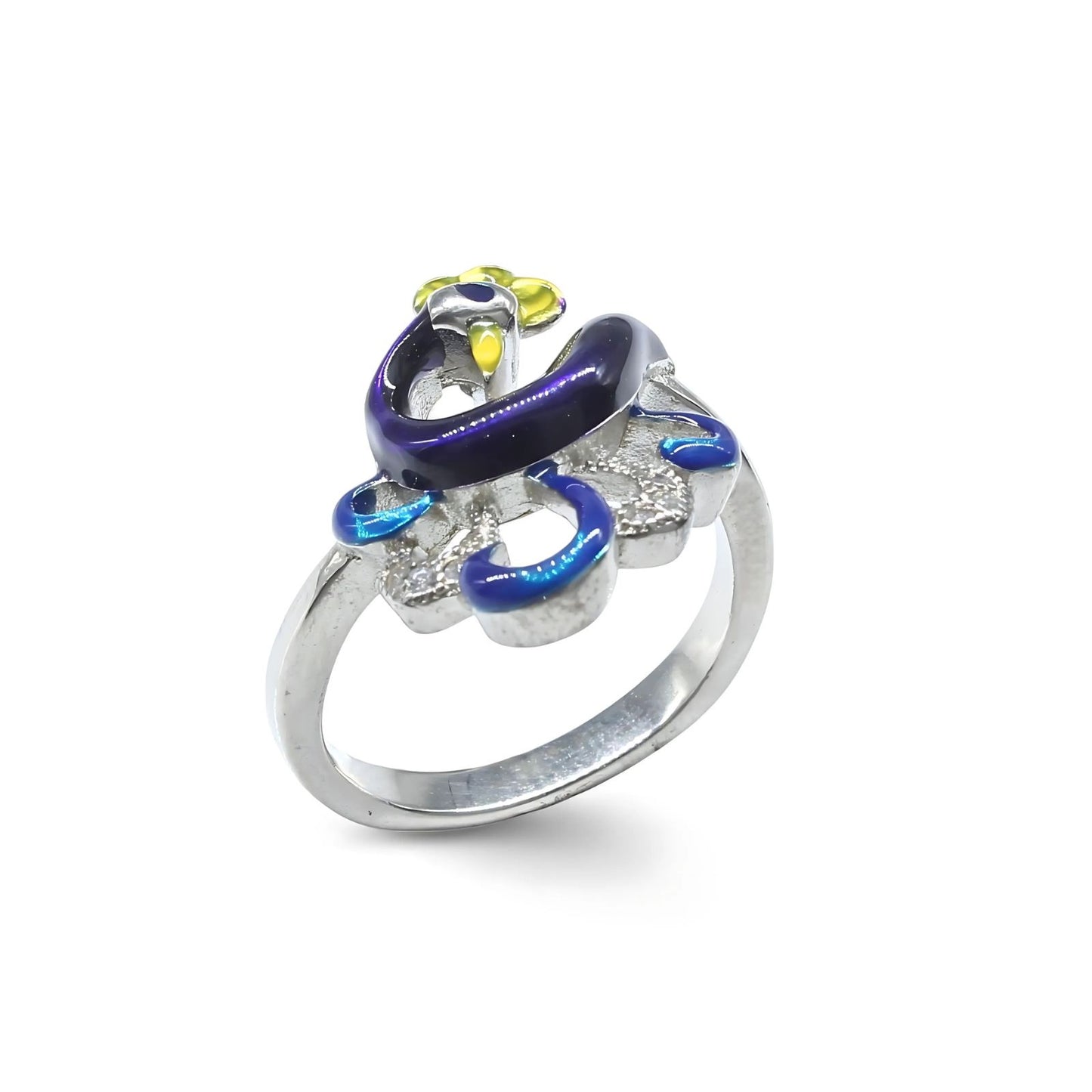 Real 925 Sterling Silver White CZ Women Purple Peacock Ring