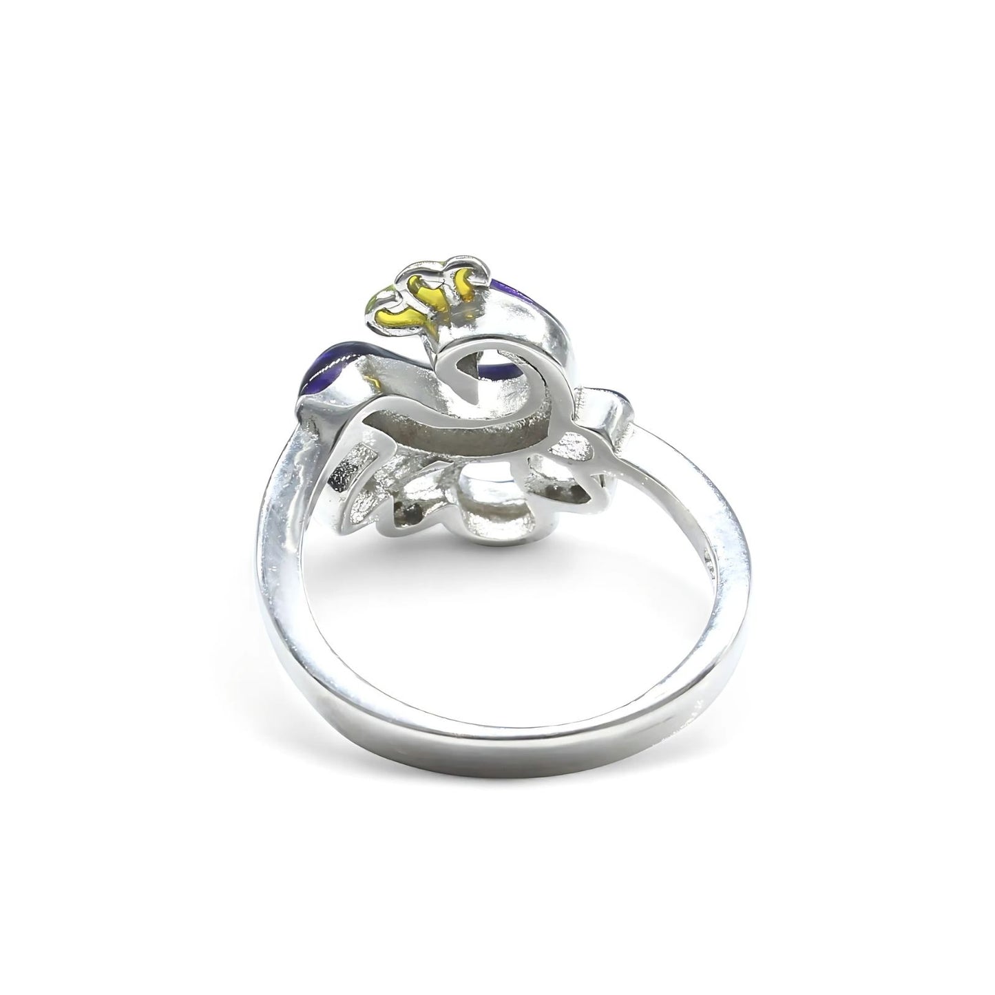 Real 925 Sterling Silver White CZ Women Purple Peacock Ring