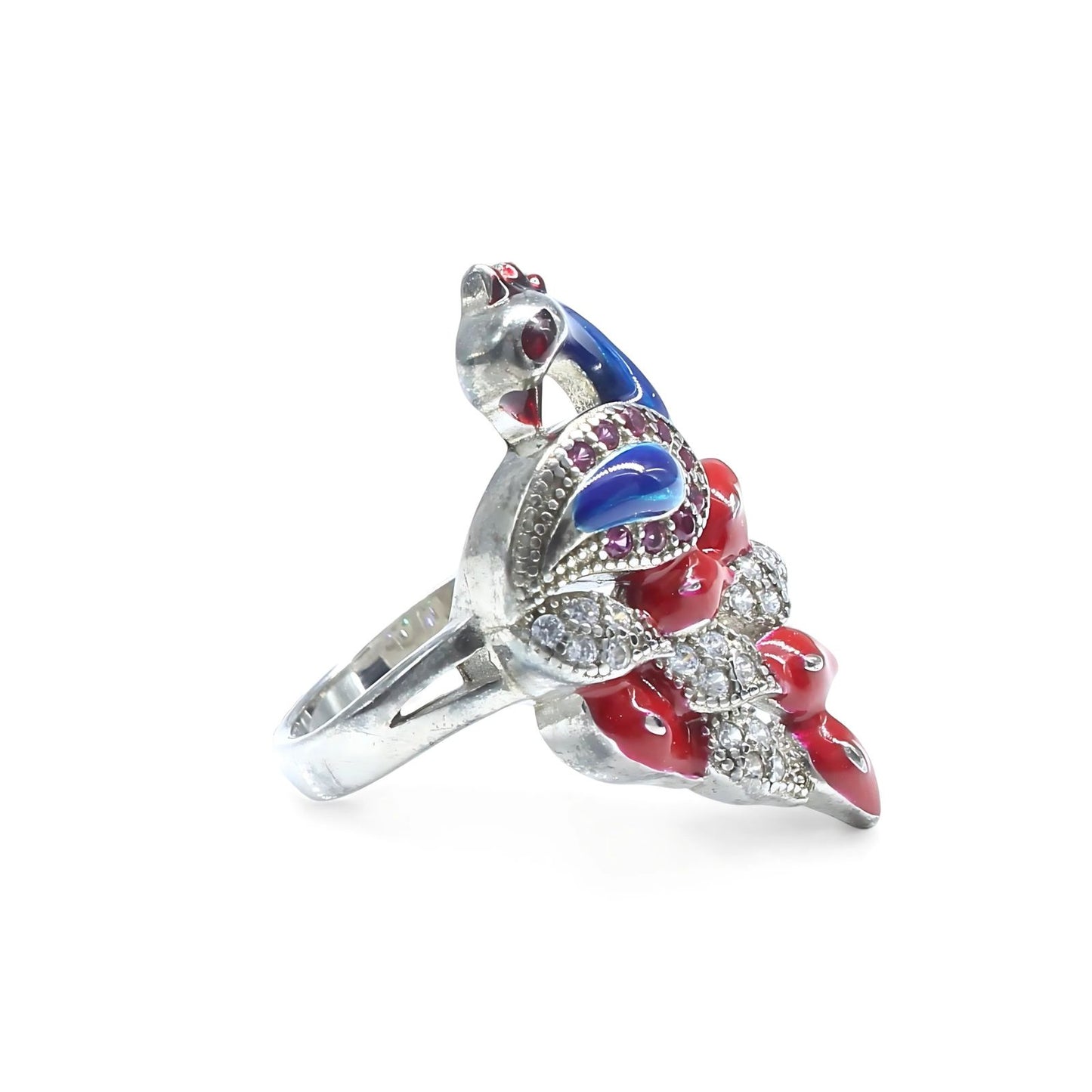 Real 925 Sterling Silver handmade Pink White CZ Women Peacock Ring
