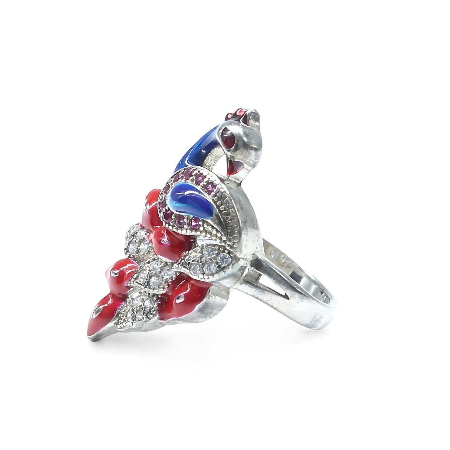 Real 925 Sterling Silver handmade Pink White CZ Women Peacock Ring