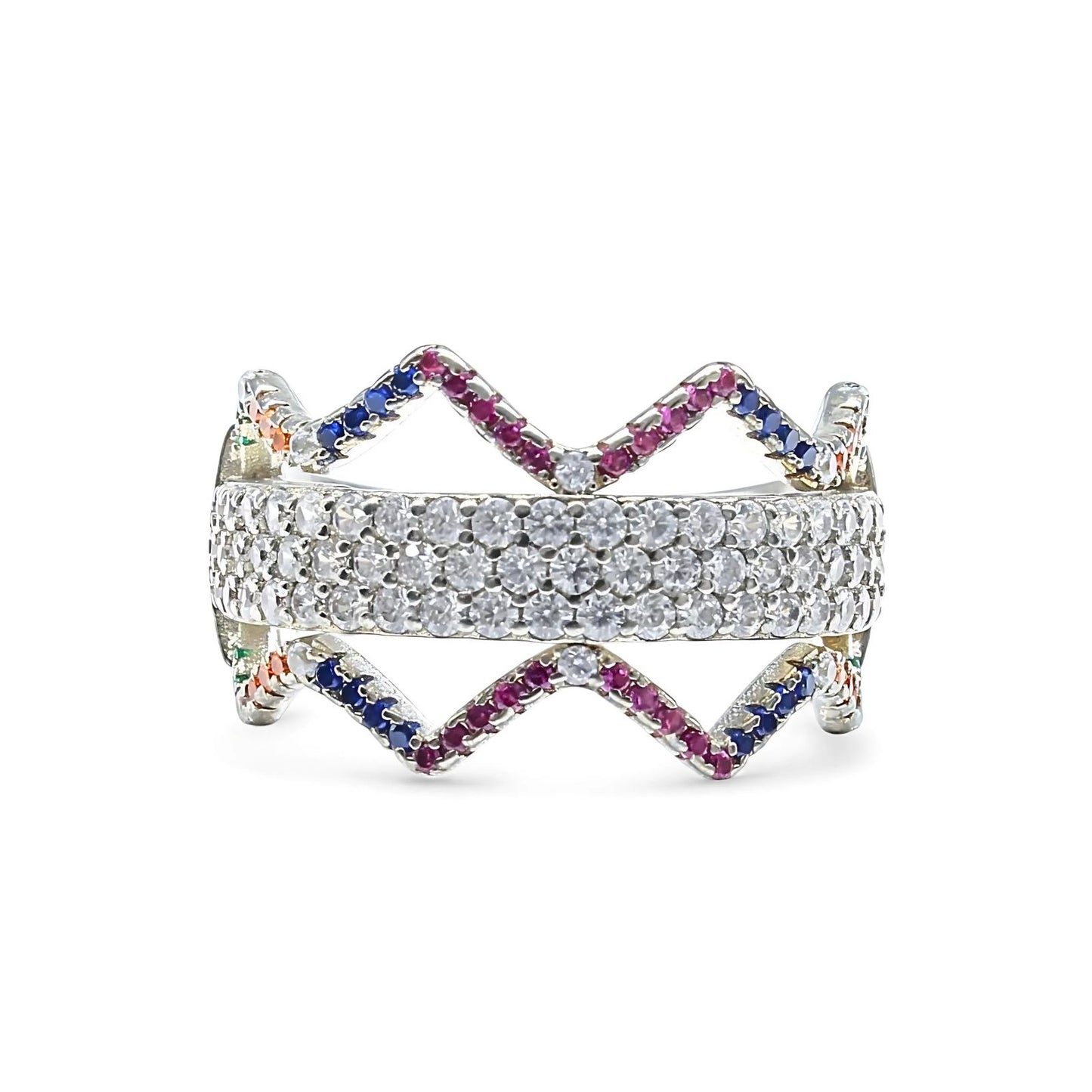 Real 925 Sterling Silver Multi CZ Women amazing Ring