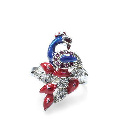 Real 925 Sterling Silver handmade Pink White CZ Women Peacock Ring