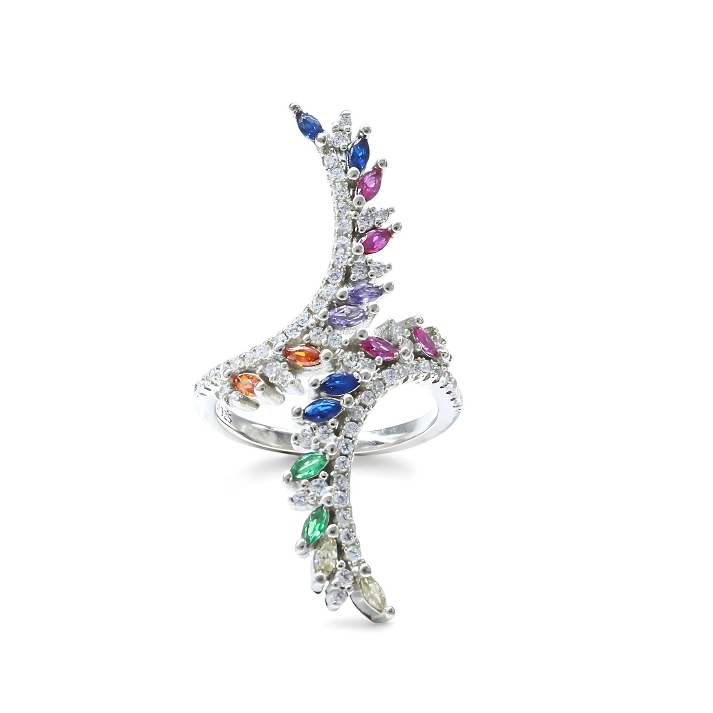 Real 925 Sterling Silver Multi CZ Women statement Cocktail Ring