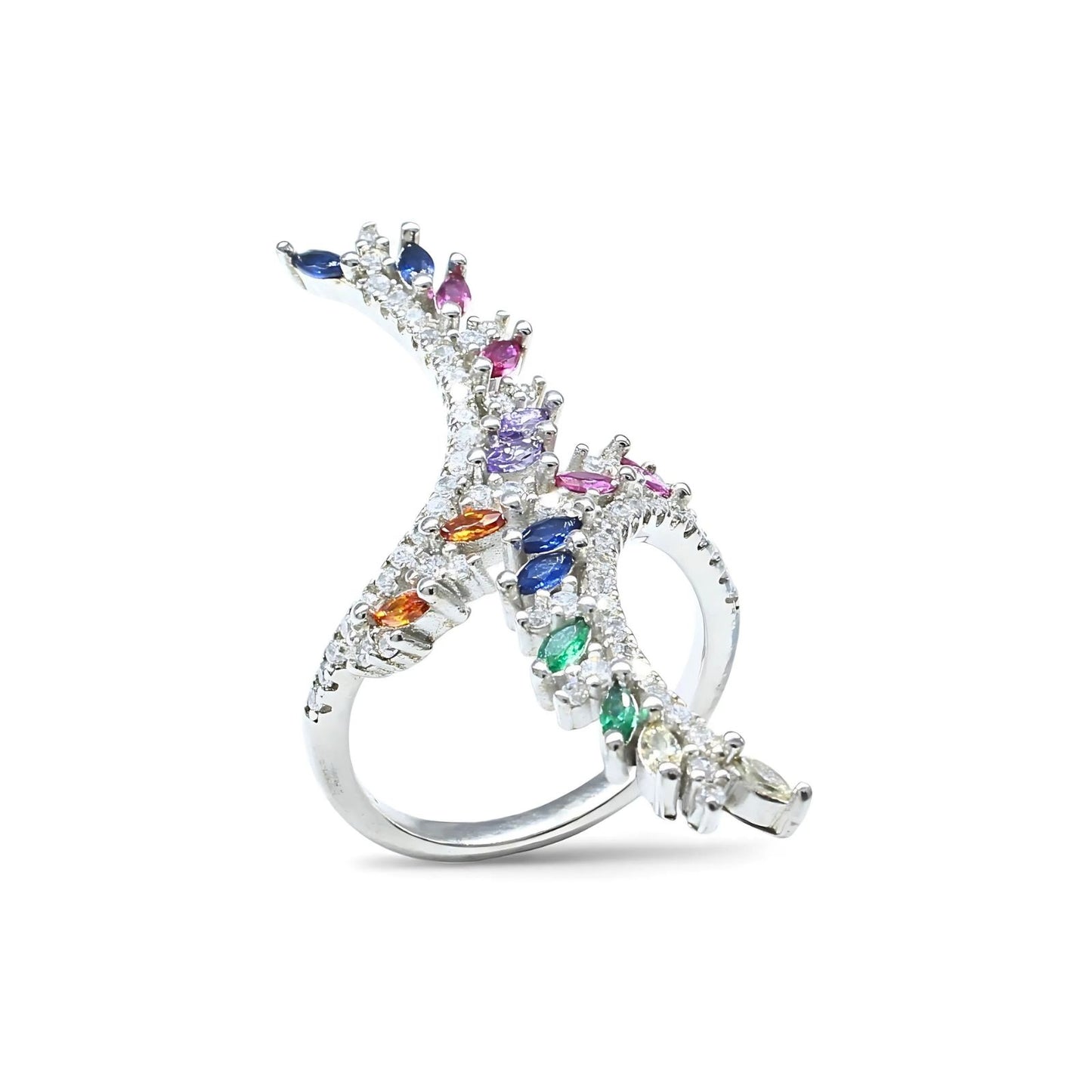Real 925 Sterling Silver Multi CZ Women statement Cocktail Ring