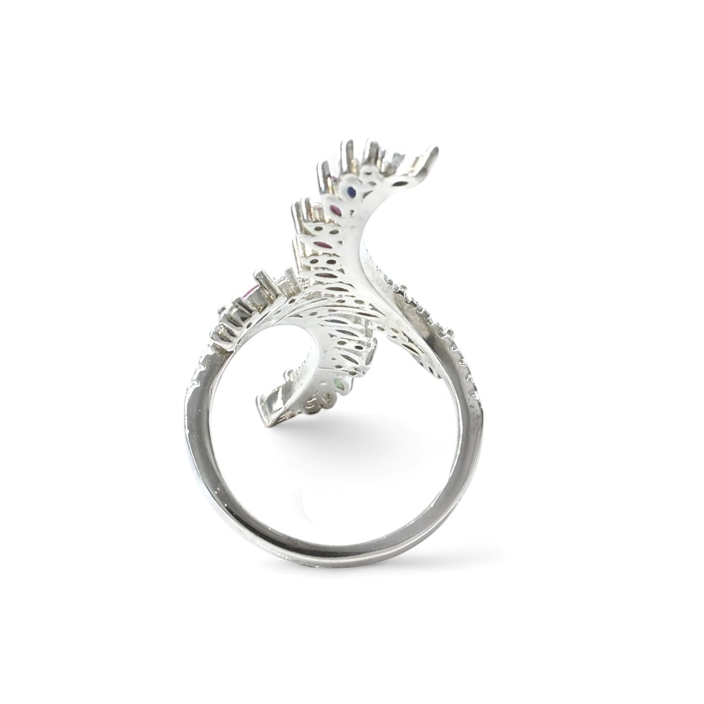 Real 925 Sterling Silver Multi CZ Women statement Cocktail Ring