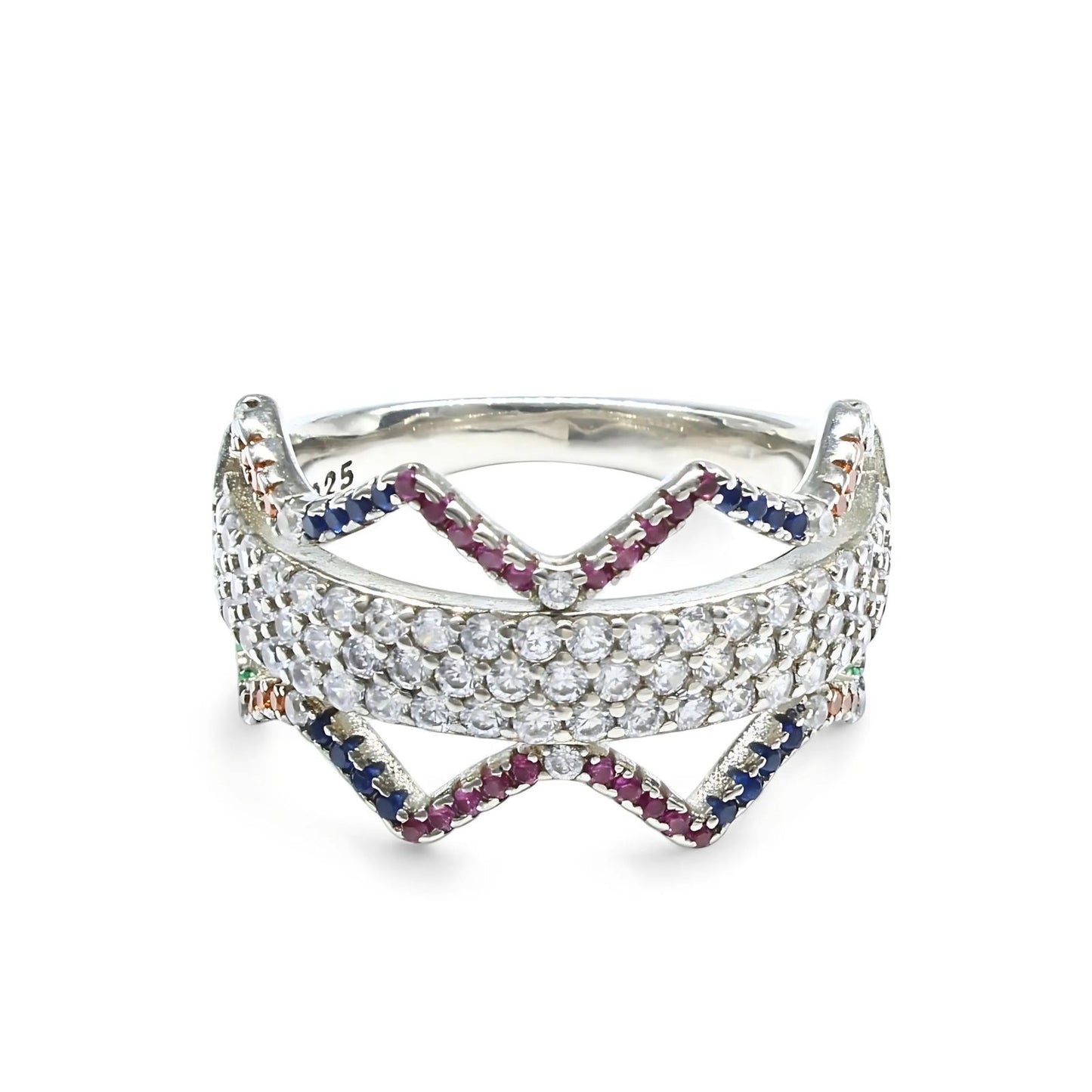 Real 925 Sterling Silver Multi CZ Women amazing Ring