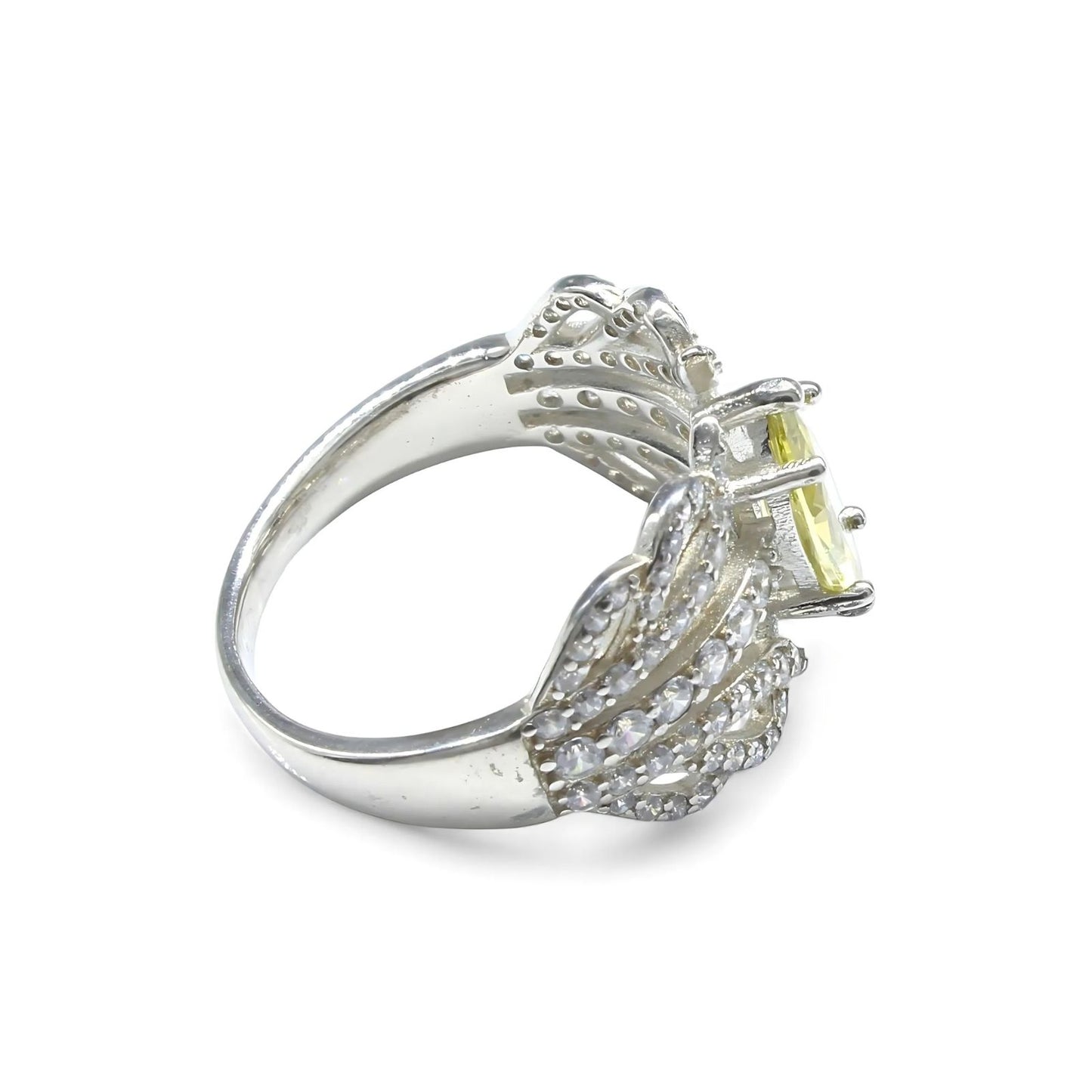 Real 925 Sterling Silver Lemon White CZ Women gorgeous Engagement Ring