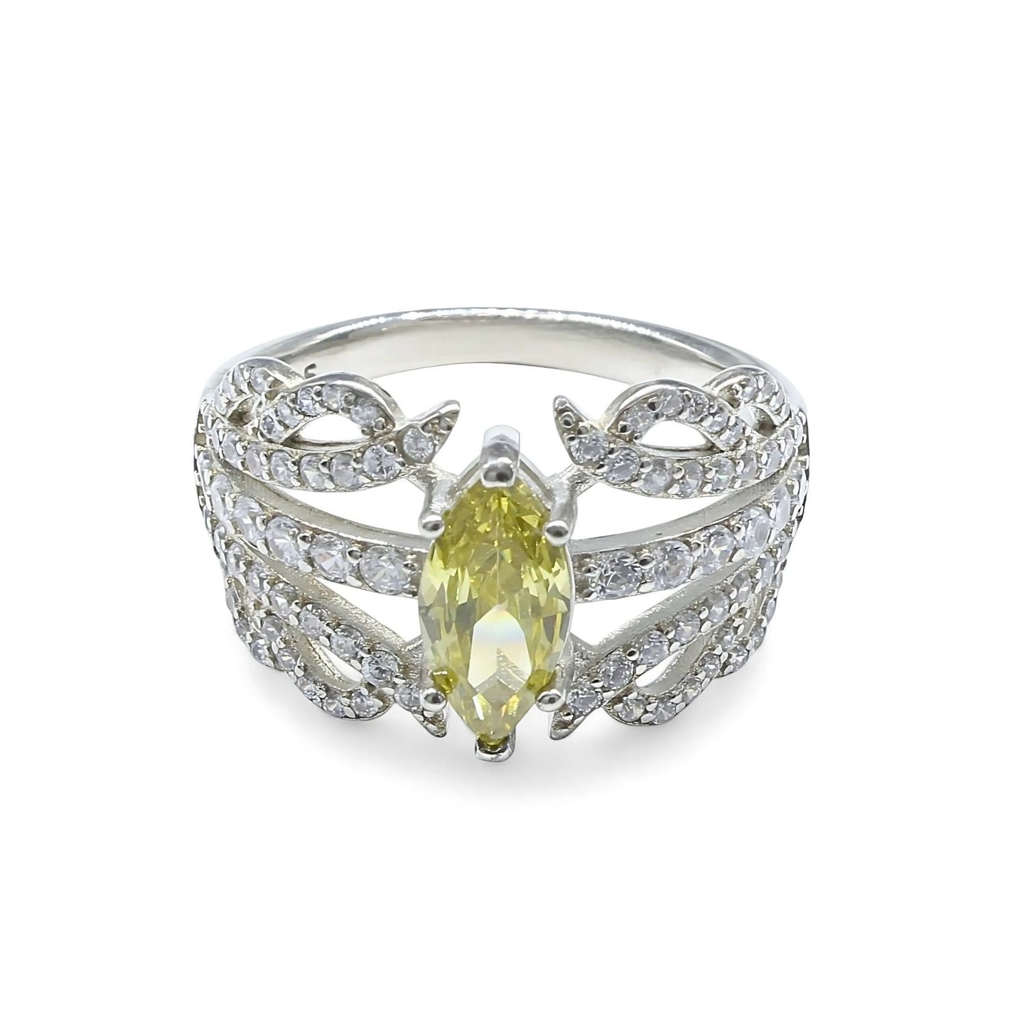 Real 925 Sterling Silver Lemon White CZ Women gorgeous Engagement Ring