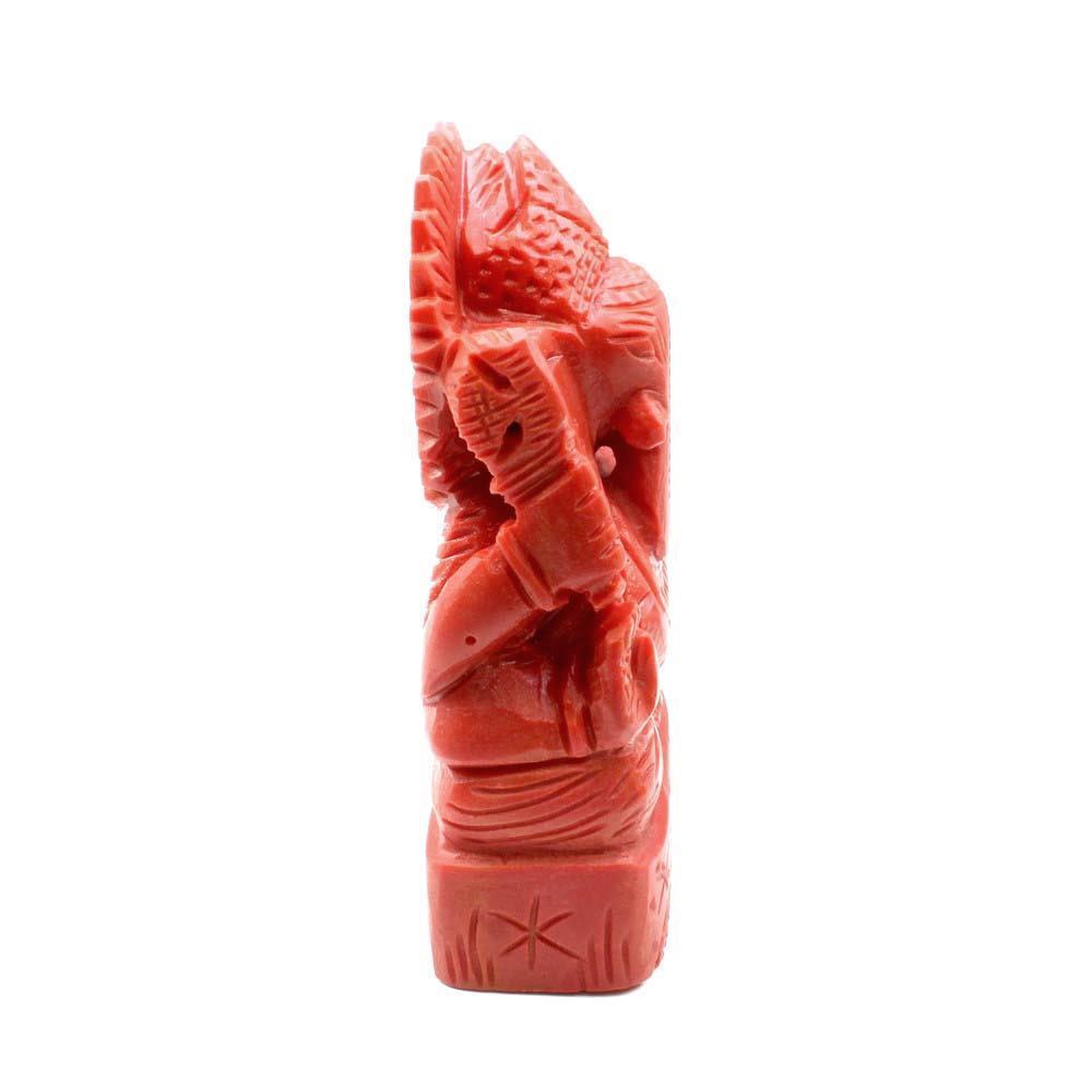 Red Coral Carved Lord Ganesha God Statue Idol Religious