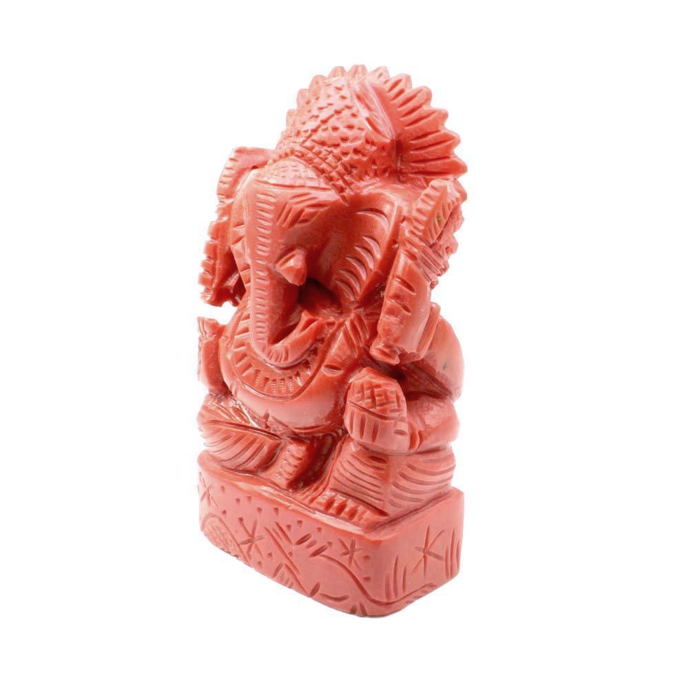 Red Coral Carved Lord Ganesha God Statue Idol Religious