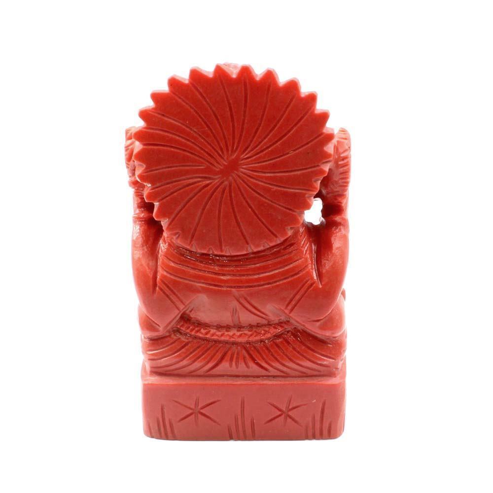 Red Coral Carved Lord Ganesha God Statue Idol Religious