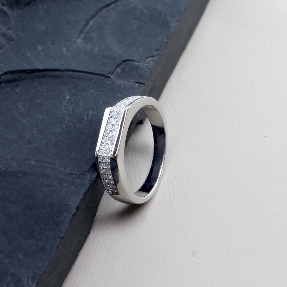 Solid 925 Sterling Silver Men's Ring Platinum Finish