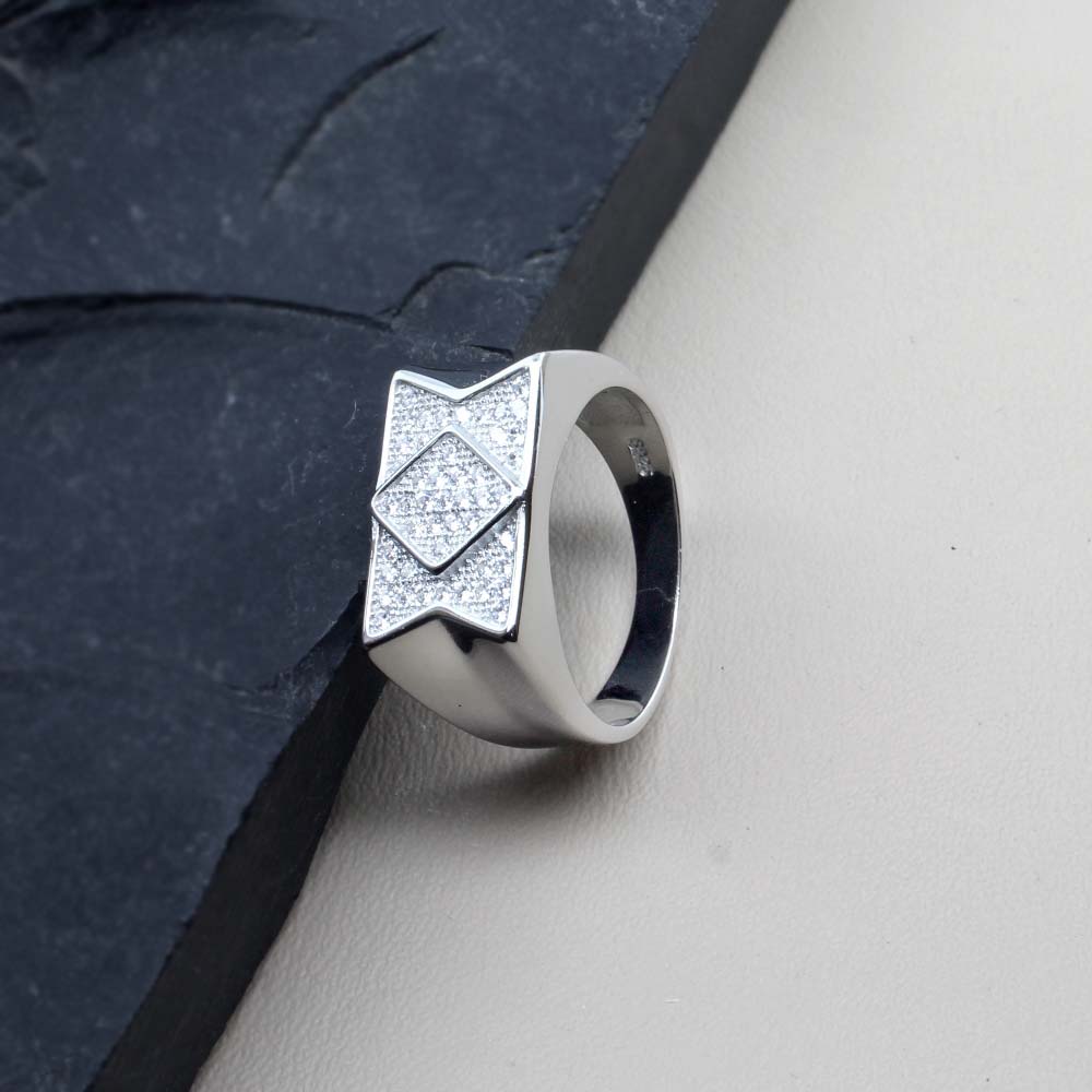 Real Sterling Silver Men's Ring Platinum Finish
