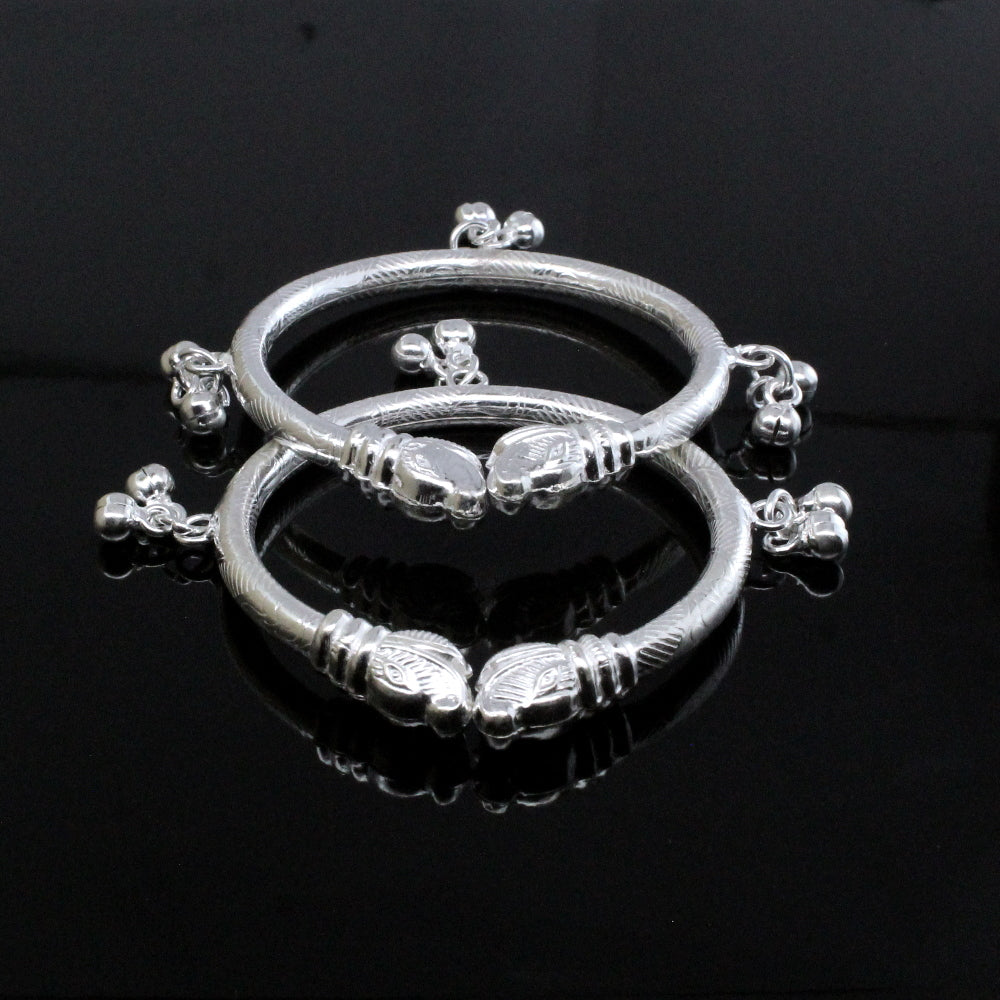 Elephant face Real Silver Bangles adjustable Bracelet with Jingle
