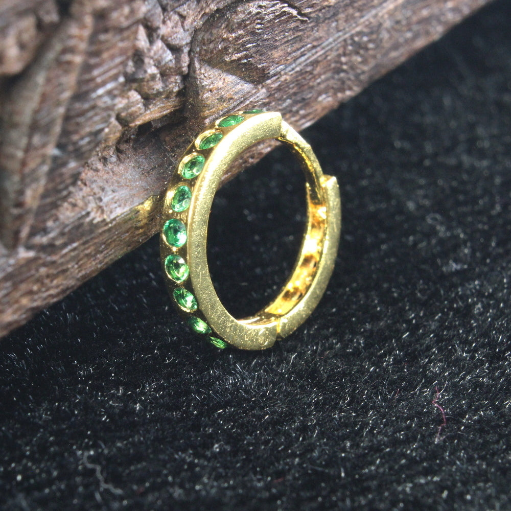 Indian Nose Ring Green CZ Asian Gold Plated Clicker Hinged Nose Ring