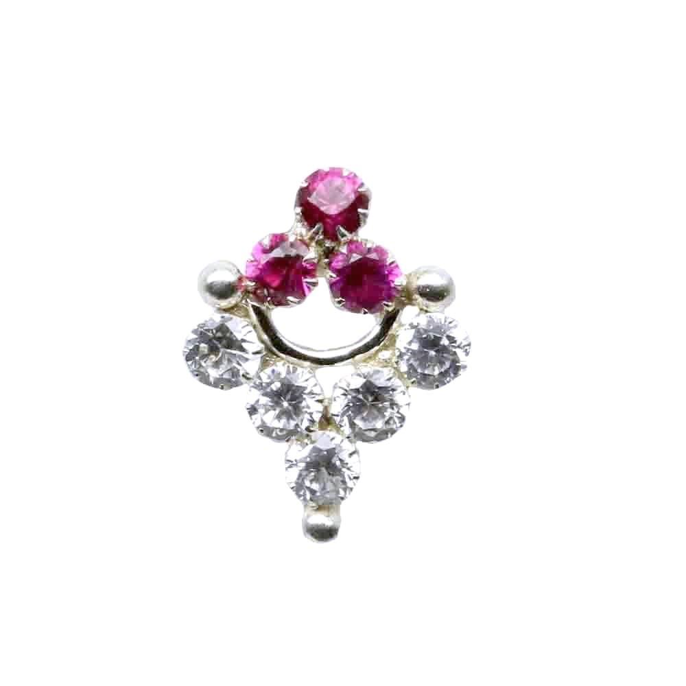 Cute Real Silver Nose Stud Pink White CZ Nath