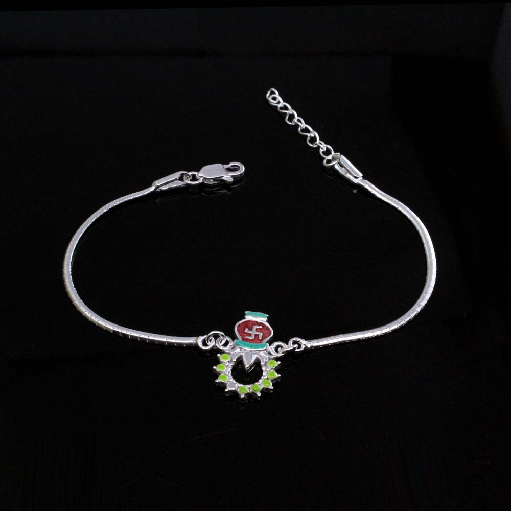 Indian Religious Real Silver Bracelet Rakhi for men women 8"