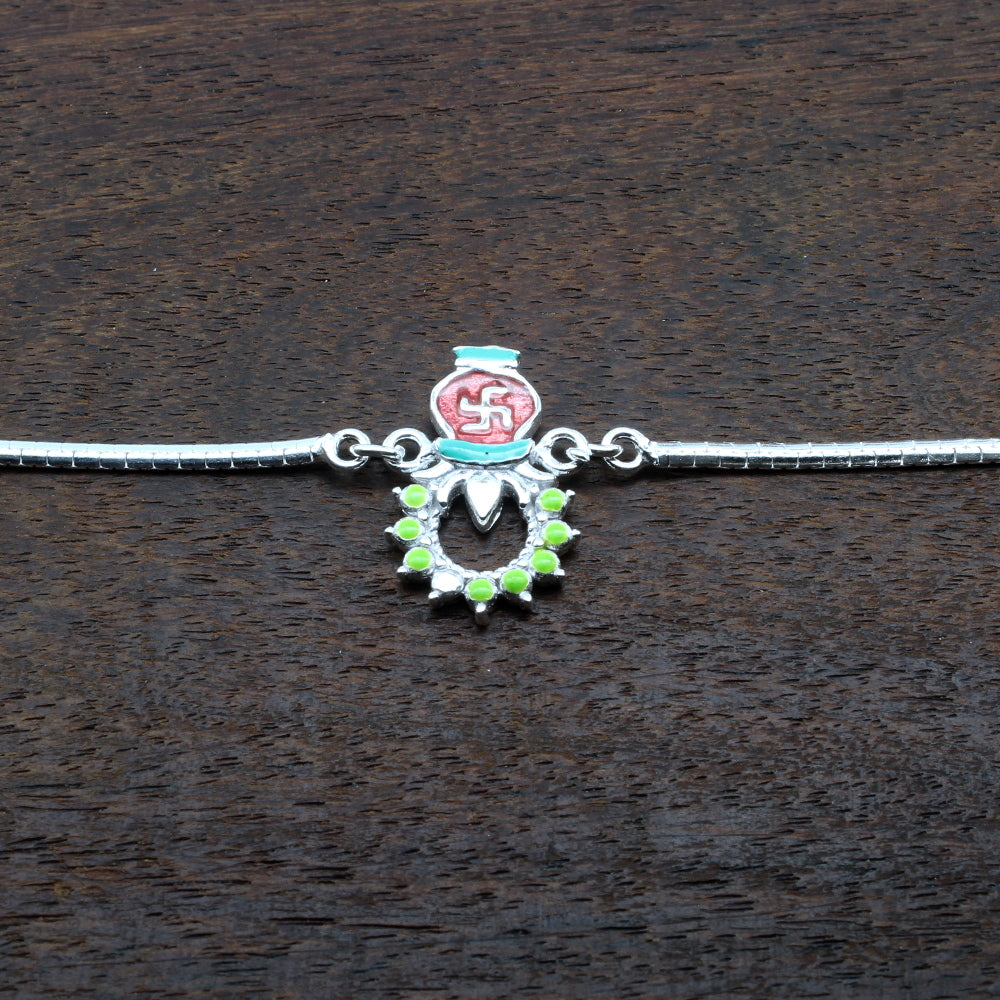 Indian Religious Real Silver Bracelet Rakhi for men women 8"