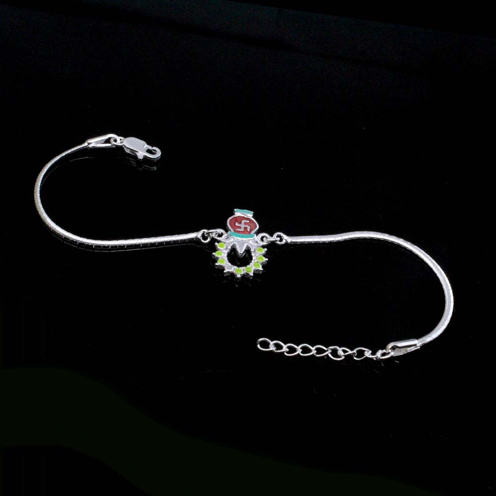 Indian Religious Real Silver Bracelet Rakhi for men women 8"