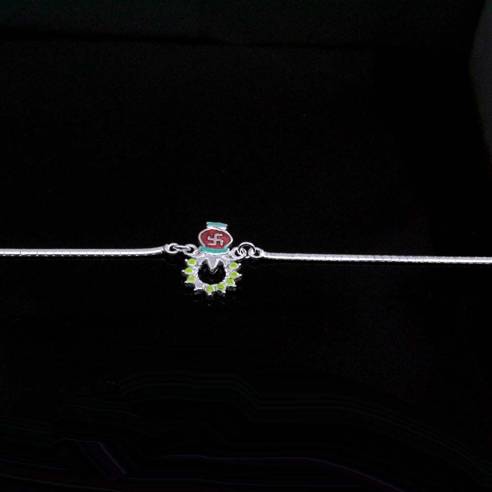 Indian Religious Real Silver Bracelet Rakhi for men women 8"