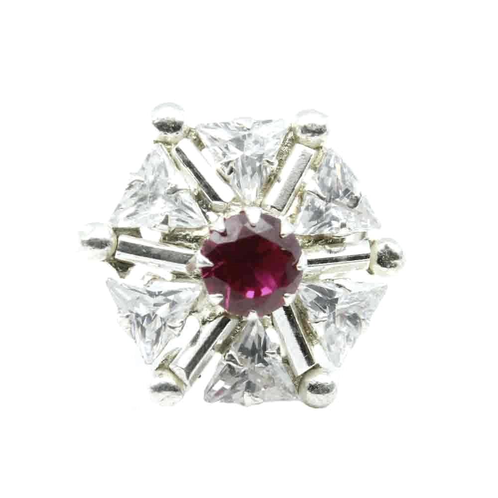 Real 925 Silver Pink White stone Nose Pin