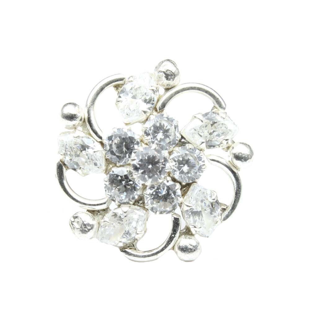 Real Silver Nose pin with White Shiny Stones for women