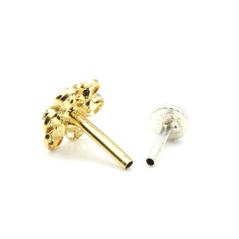 Real Gold Nose stud White CZ Nose Ring Push Pin