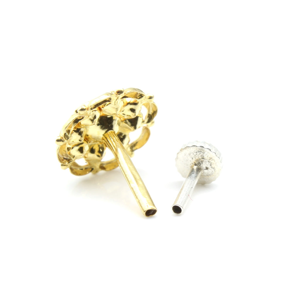 Real Solid Gold Nath White CZ nose ring Push Pin