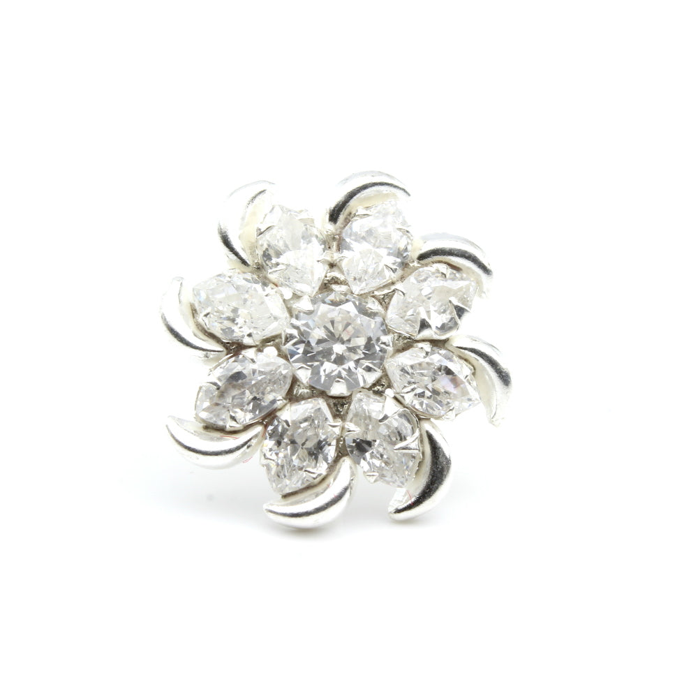 Real Silver Nose Ring with White Shiny Stones for women