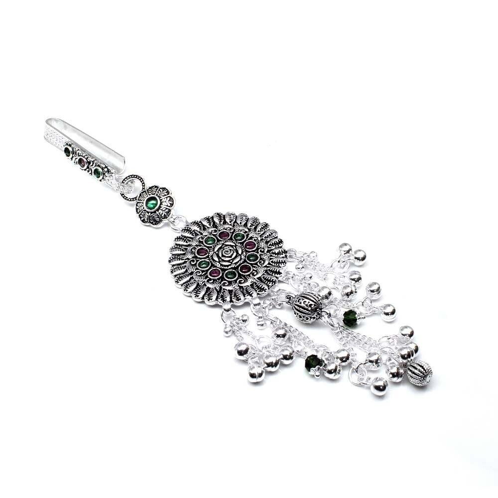Beautiful Real 925 Silver Indian Oxidized Women Waist Key Chain Holder 6.3 in