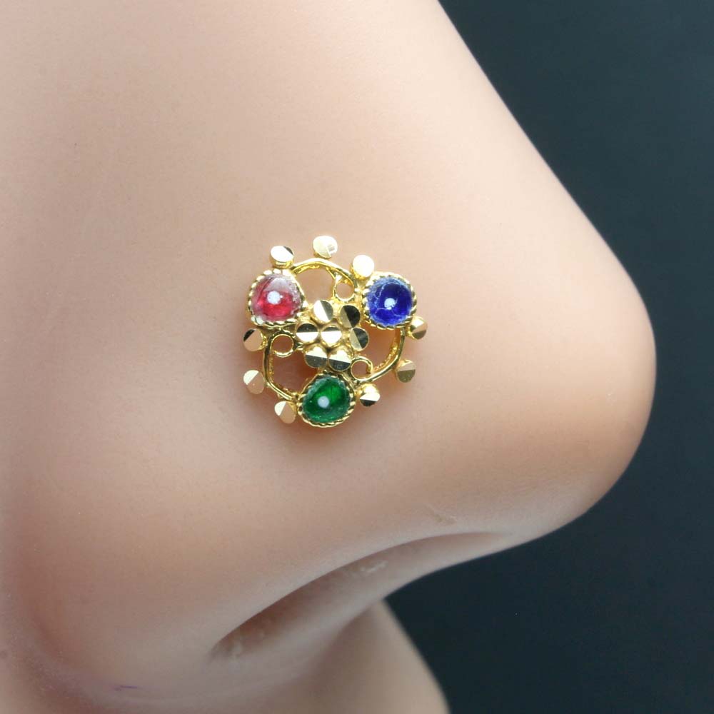 14K Pure Gold Floral Style Gold Nose pin for Indian Women