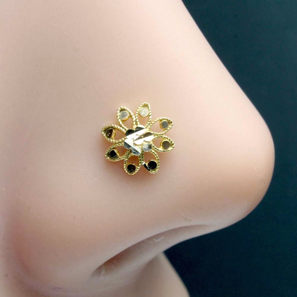 Cute Flower Style Real 14K Gold Nose pin for Indian women