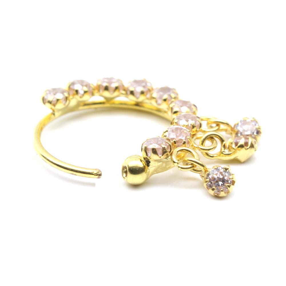 Real Gold Indian White CZ Left Nose Ring