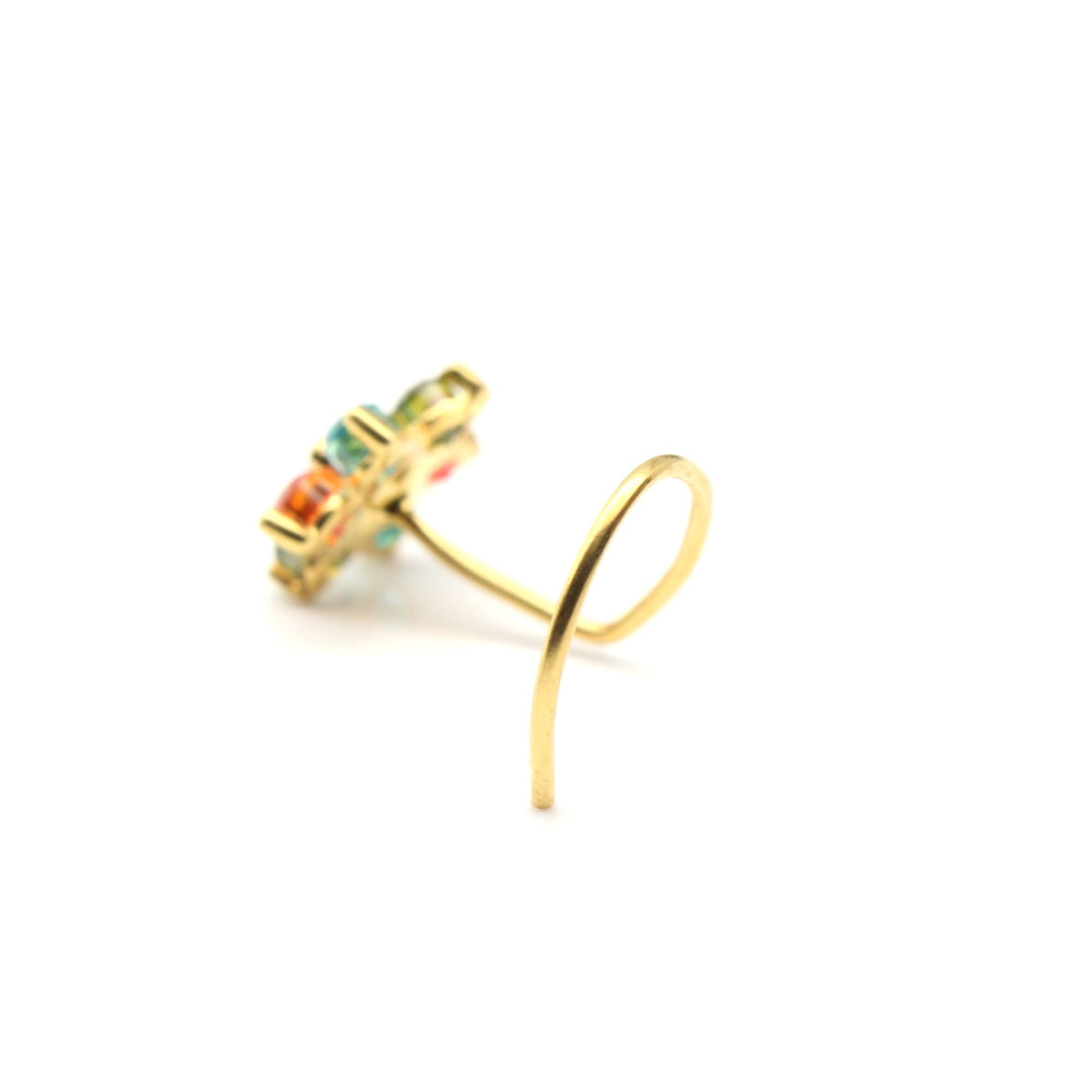 Real Gold CZ Corkscrew Nose Stud
