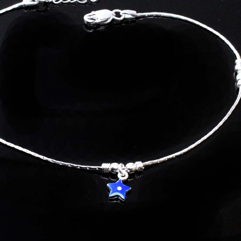 Real Silver Star Style Anklet Bracelet 10.5" - Single