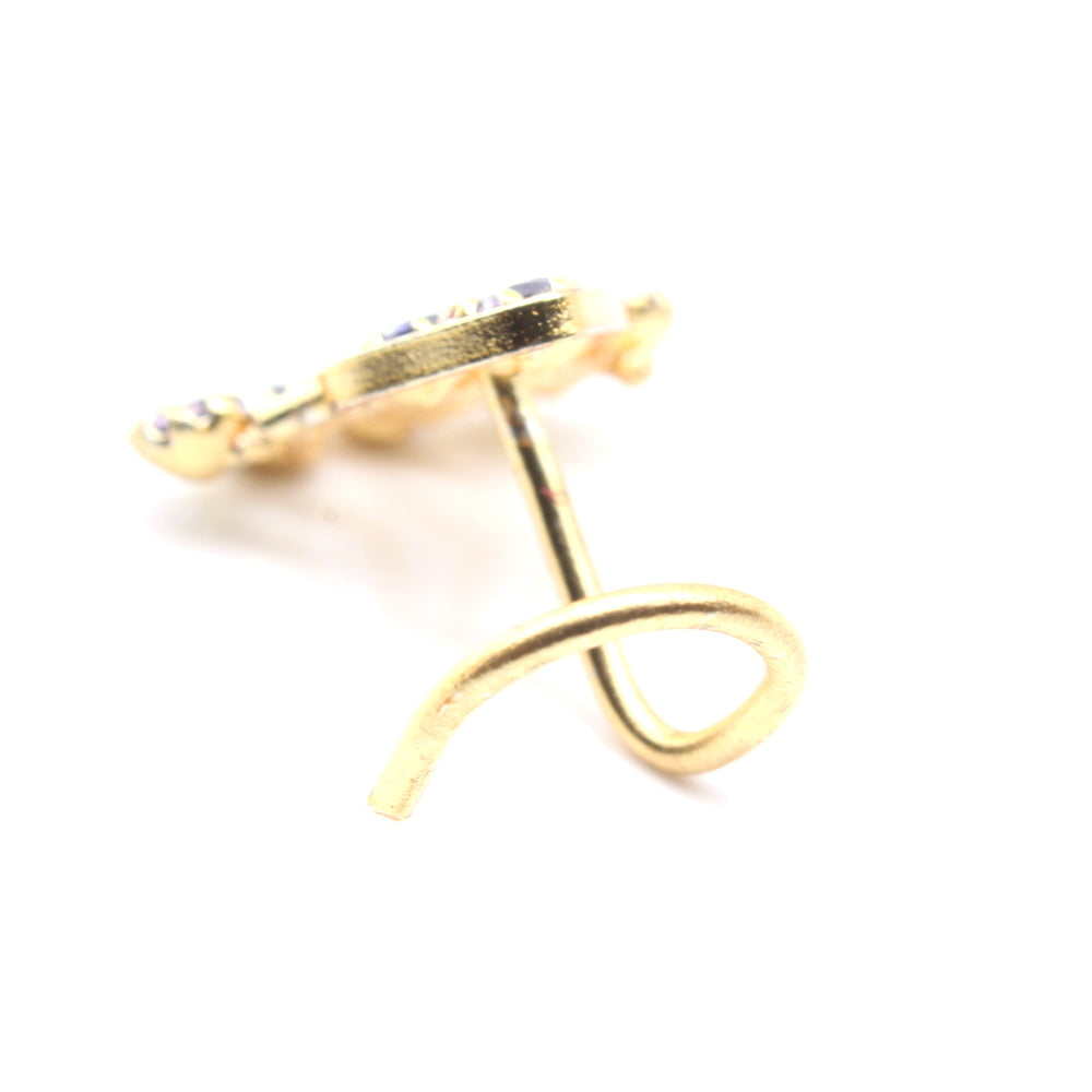 Gold Plated Nose Stud Violet CZ Twisted nose ring 22g