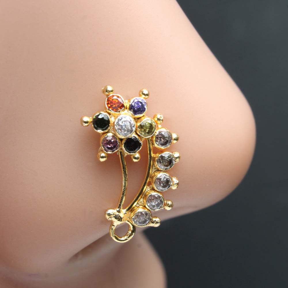 Big 22g Gold Plated Corkscrew Piercing Nose Stud